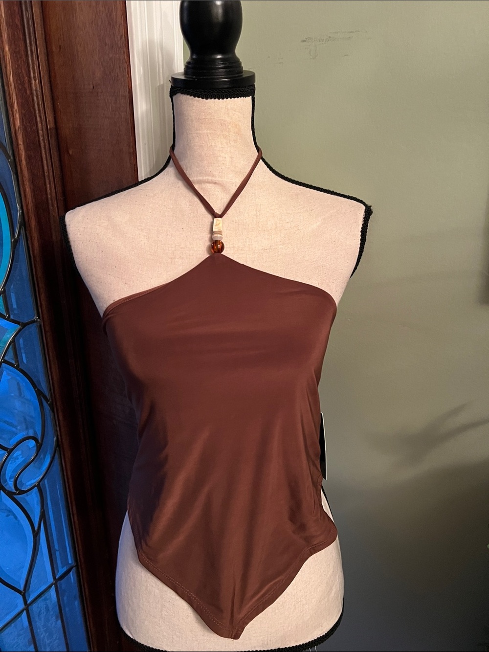 Moa Moa Brown Halter Handkerchief-Hem Camisole